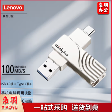 联想(thinkplus)128GB手机U盘双接口Type-C USB高速优盘 车载平板电脑办公多用TPCU301银色 TJHX11052004015350