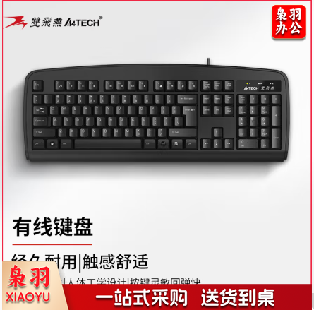 双飞燕(A4TECH)KB-8 键盘有线 薄膜办公打字用键盘笔记本外接台式电脑通用键盘104键 USB接口 黑色