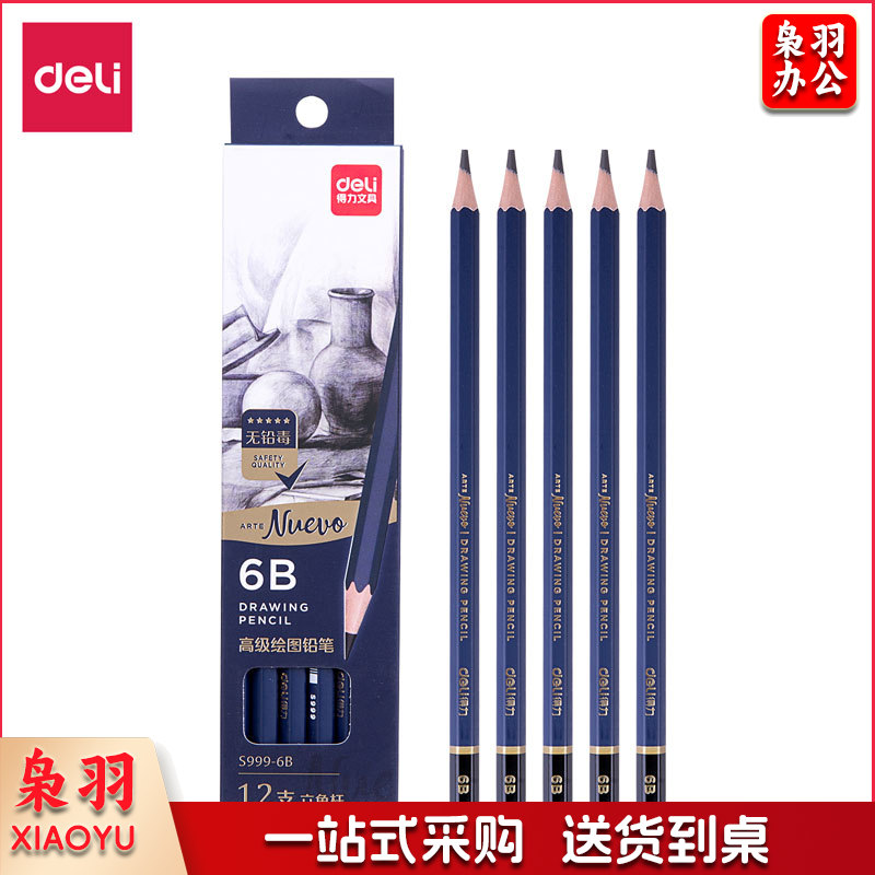 得力（deli）S999-6B_高级绘图铅笔12支彩盒装6B(蓝)(12支/盒)(单位：盒）
