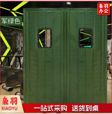 军绿色带窗户门帘 布艺棉门帘 单位：每平米 (支持，有货期，提前沟通)