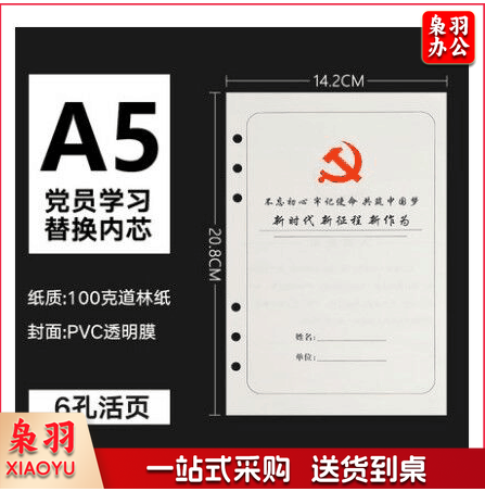 党员学习本活页芯6孔 A5 100页