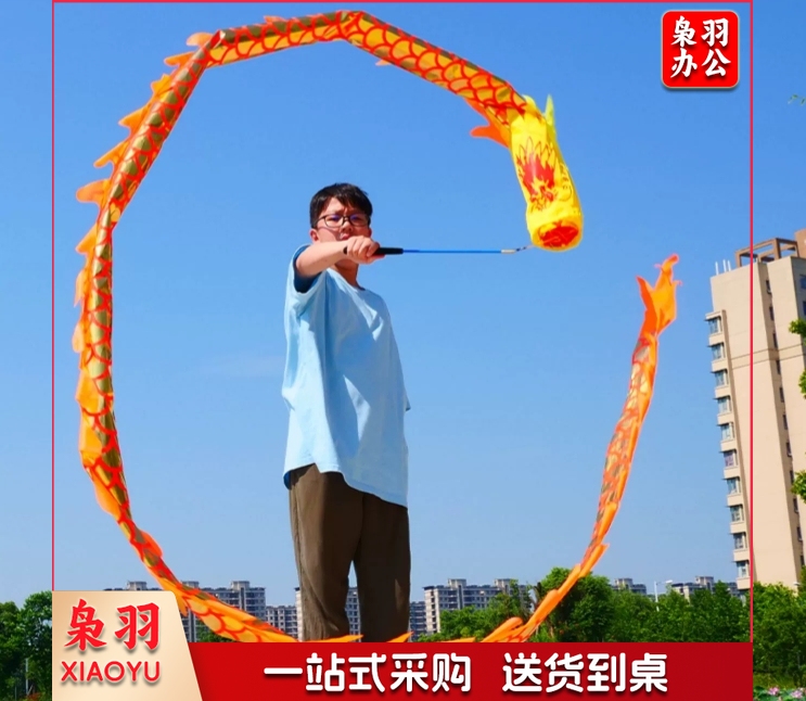 舞龙彩带健身甩甩龙身新款道具儿童广场舞带手耍龙空竹龙表演运动
