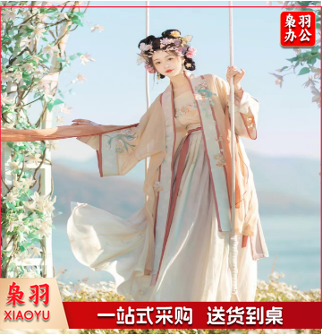 汉服民族服装教学用品 汉服女 日常仙气刺绣齐腰春夏新款 杏色五件套