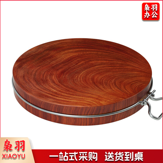 正宗红铁木砧板  菜墩圆形刀板 红铁木钢圈款 46*5cm  货号：JC