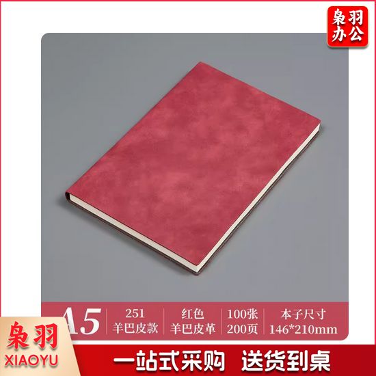 笔记本本子 A5软皮笔记本 羊巴皮 红色 100张