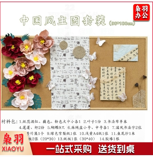 幼儿园中国风环创荷花荷叶教室走廊主题墙教室成品黑板报场景