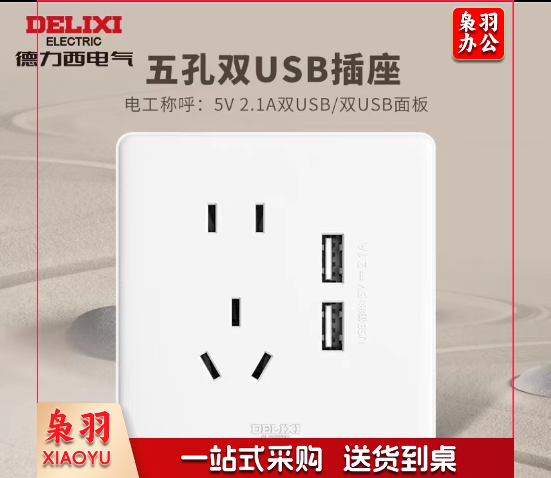 德力西双USB五孔插座