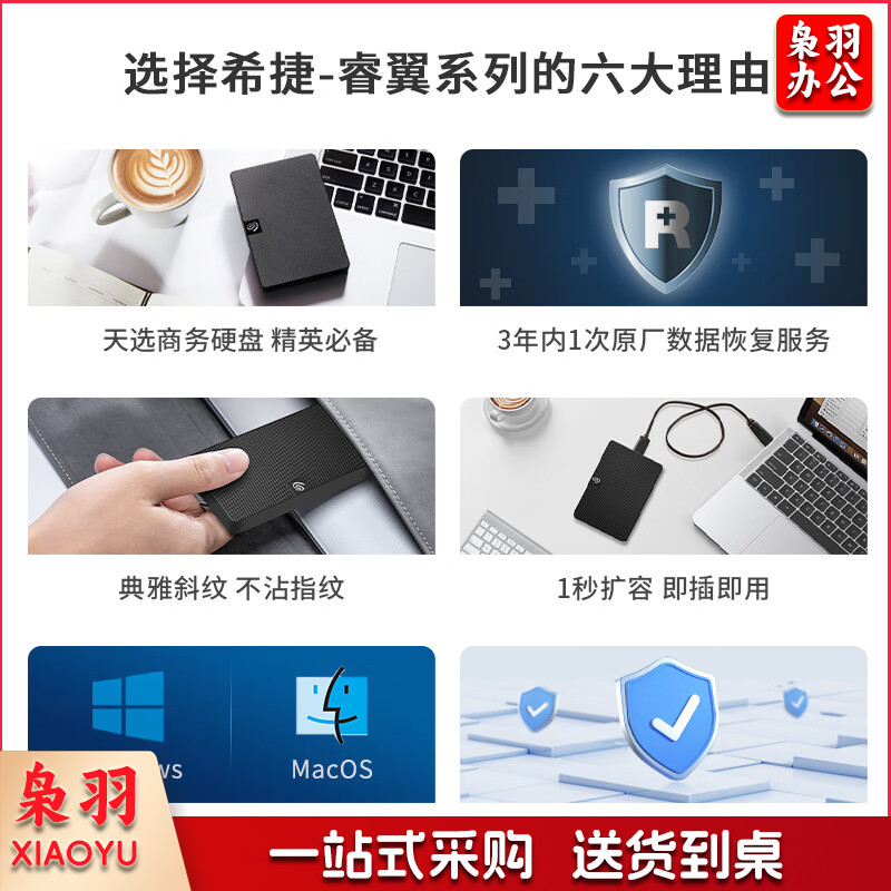 希捷(Seagate) 移动硬盘机械 4TB 大容量 数据恢复服务 USB3.0 希捷睿翼 2.5英寸 便携商务 黑 兼容mac 外接