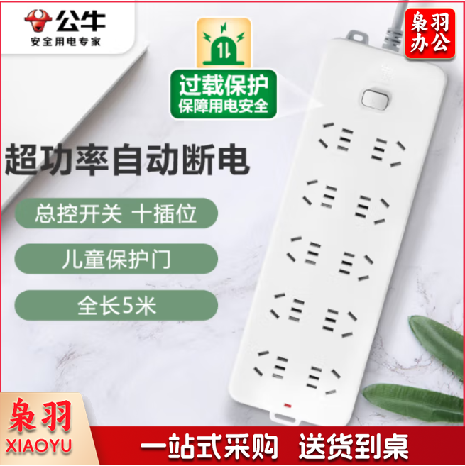 公牛 GN-218 10位总控 5米多位插座 接线板过载保护插座/插线板/插排/排插/接线板/拖线板