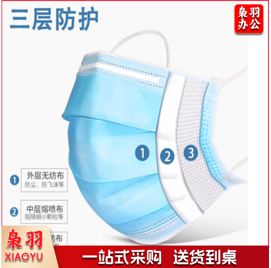 一次性防护口罩 三层含熔喷布 50个/盒 4000个/箱