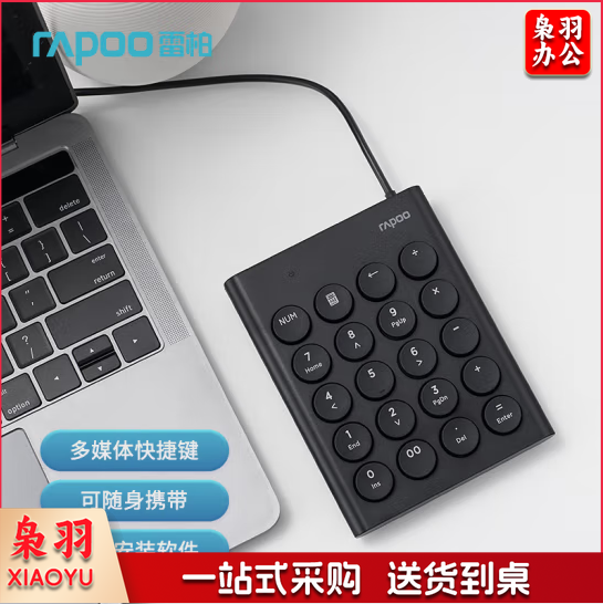雷柏（Rapoo） K30 有线键盘 办公键盘 数字键盘 笔记本数字小键盘 财务会计收银证券用 USB接口 黑色