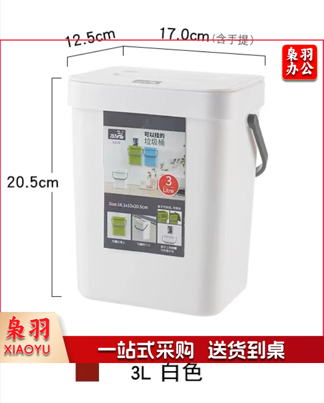 壁挂式垃圾桶家用 带盖防臭厨房橱柜门悬挂免打孔厕纸桶（3L）