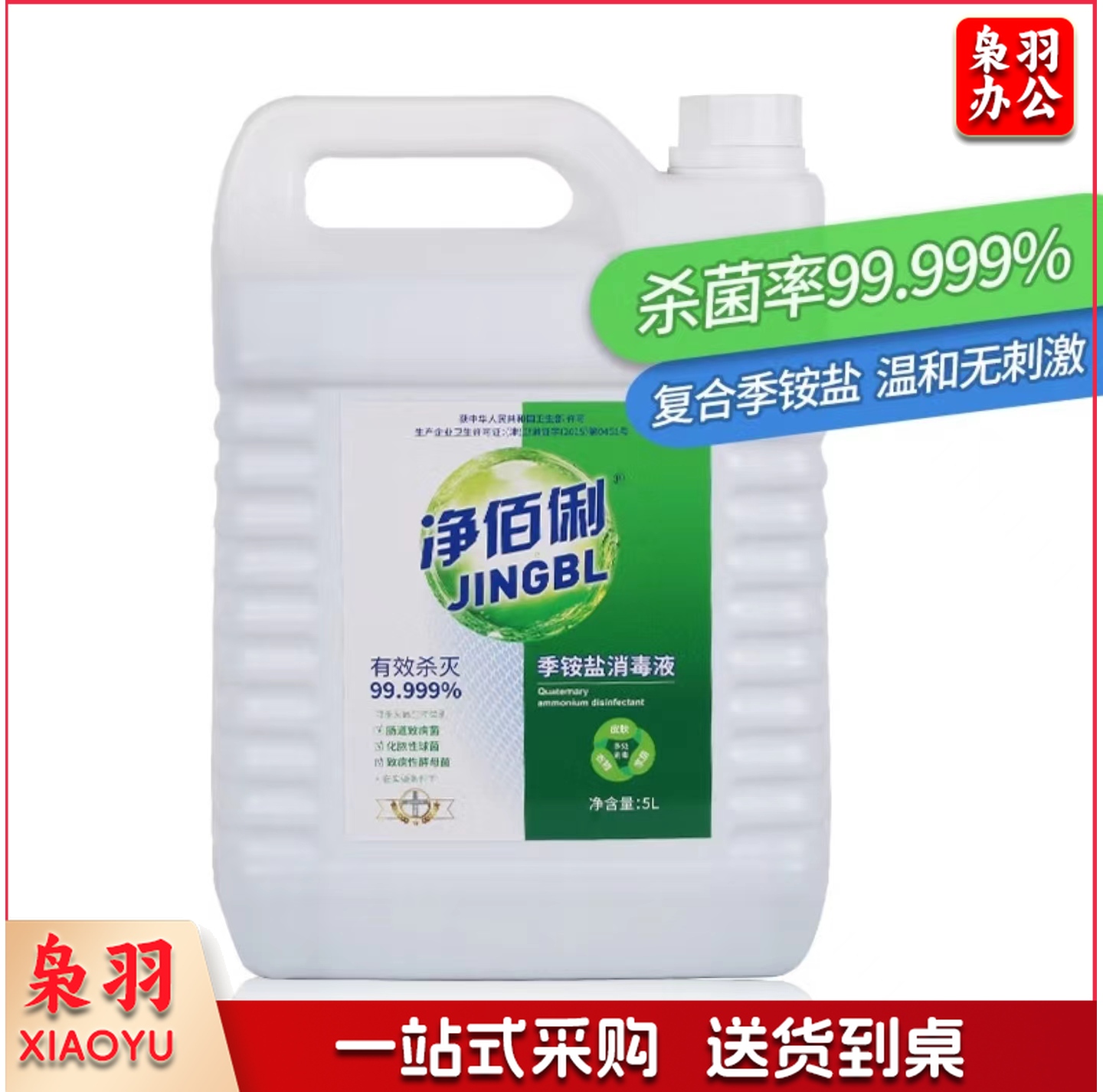 净佰俐季铵盐消毒液5L多用途杀菌率99.999%酒店工业单位家居衣物不刺鼻
