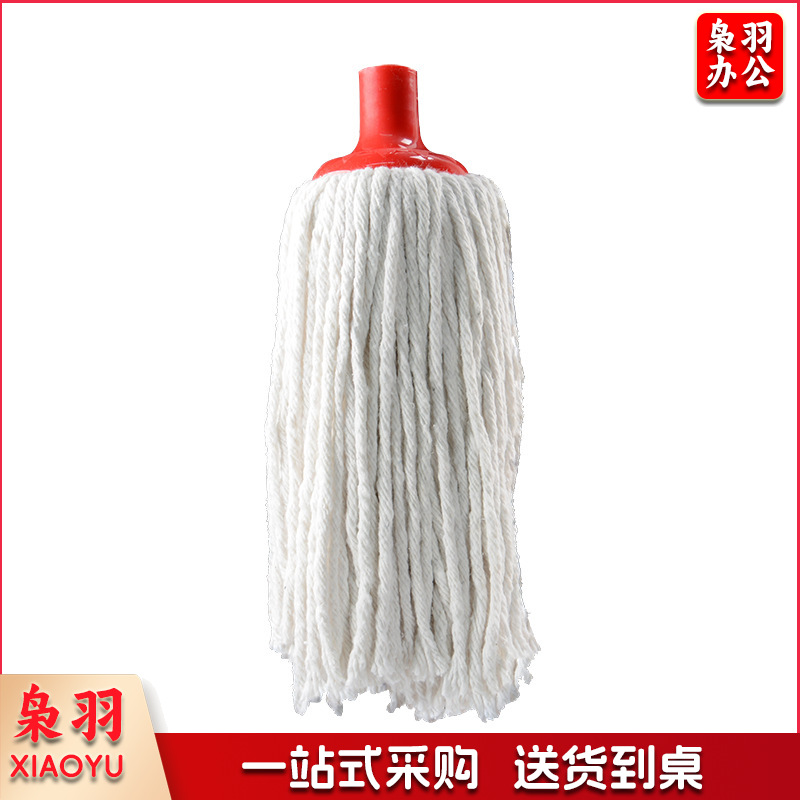 棉拖把棉线拖把头毛巾布宽地拖头家用工厂吸水拖布头螺纹扁替换头（400白色圆拖头无杆）