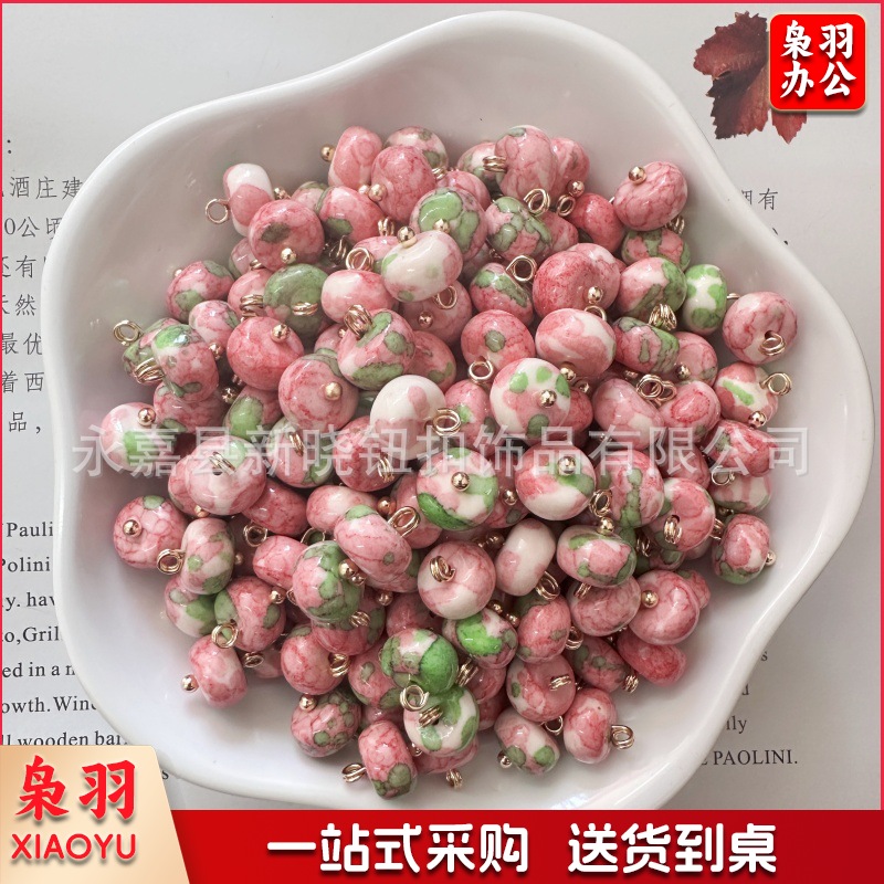 源头厂家中式国风玉石旗袍纽扣算盘扁珠扣子唐装汉服复古铜脚纽扣(款式任选）