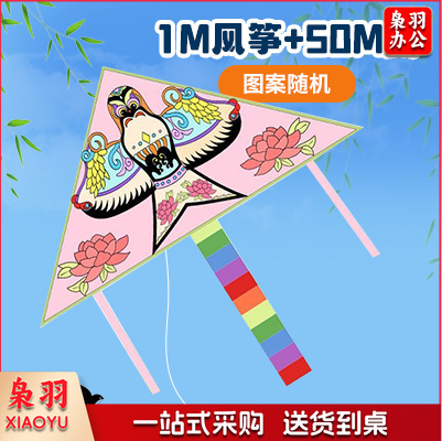 手绘风筝手工diy材料包绘画涂鸦儿童卡通玩具春季户外出游活动（填色风筝【1m】+50m线）