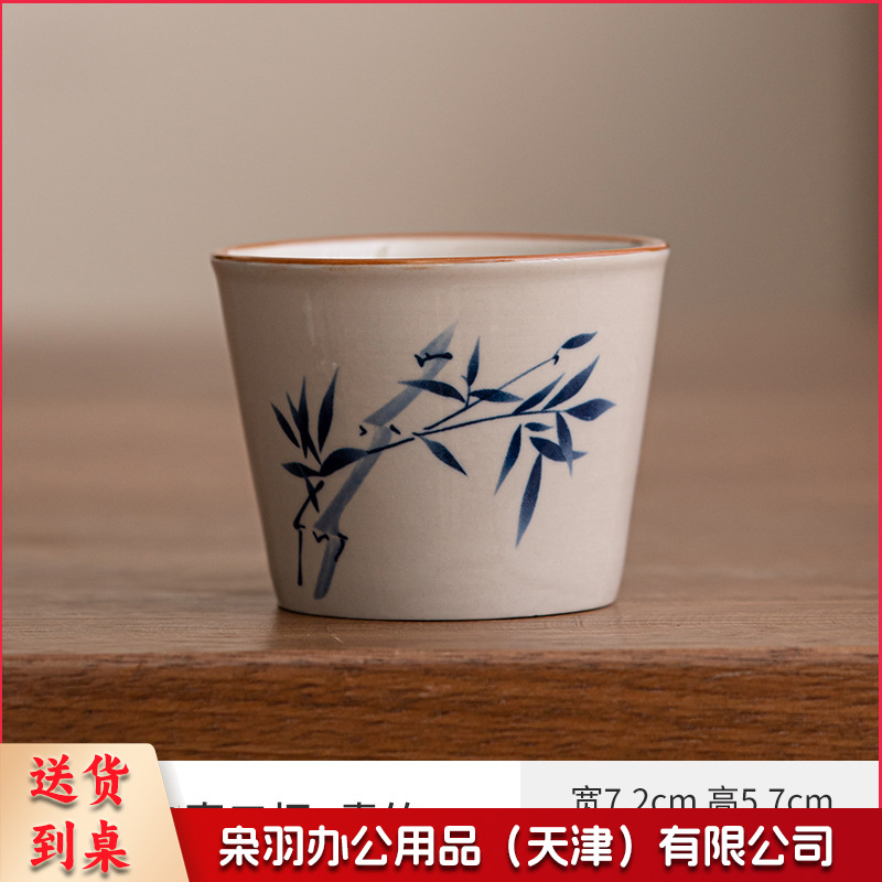 汝窑小暖壶马克杯带盖陶瓷焖茶杯中式大容量保温瓶办公杯子带手柄（草木灰【静心】小暖壶）