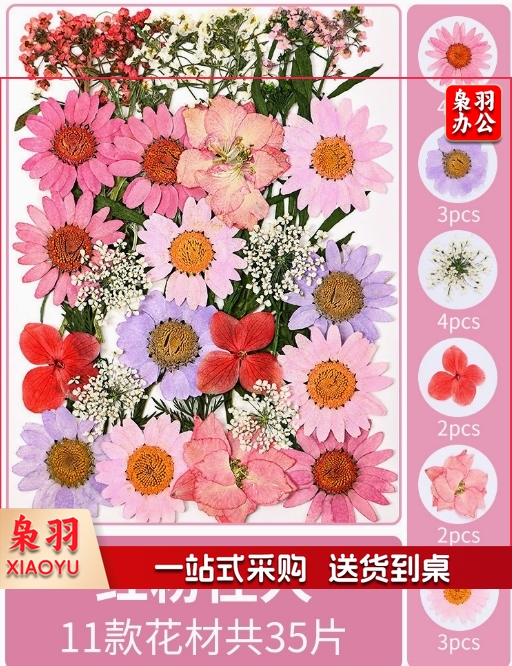 亚克力压花相框手工diy(红粉佳人(干花包35片))制作材料包干花植物标本框透明装饰绘画框
