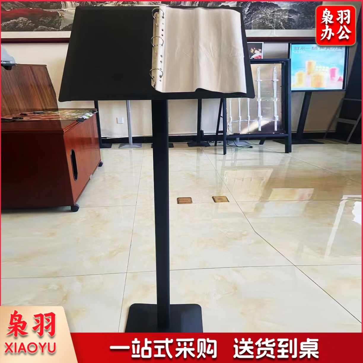 单柱金色 115*35*49金   落地售楼部合同活页架餐饮菜单翻页架子可以印logo资料架