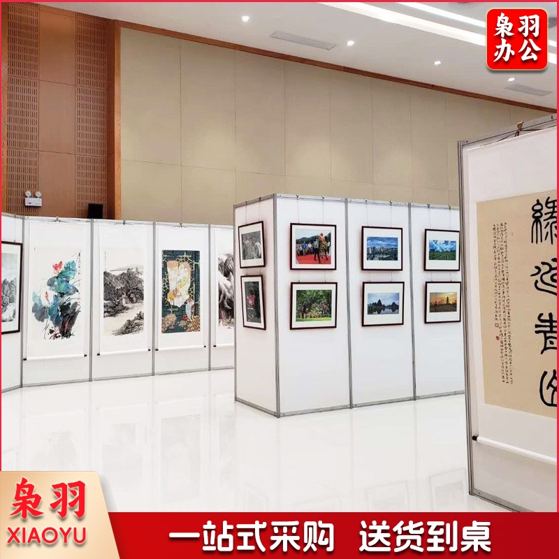 60*160cm折叠层板书画展板带轮可移动展架折叠平屏风铝合金展示架