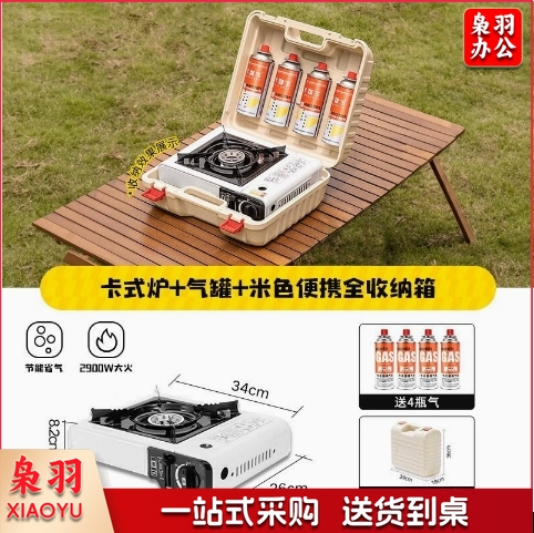 卡式炉户外炉具便携式大功率卡磁炉露营瓦斯气罐全套收纳（2.9KW白色卡式炉+白色一体收纳箱+220g*4）