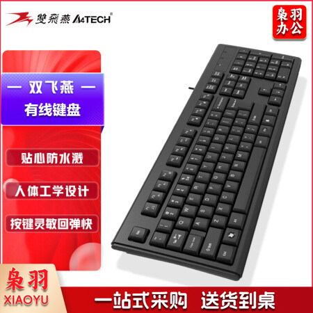 双飞燕（A4TECH) WK-100 有线键盘 办公打字用薄膜键盘笔记本外接台式电脑通用键盘104键 USB接口 黑色