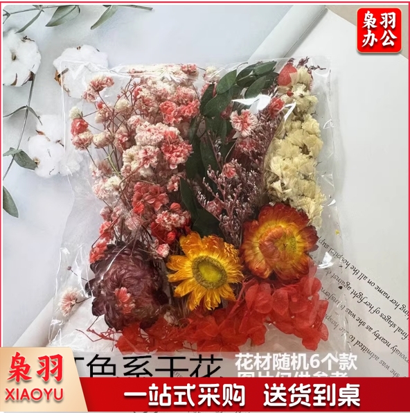 混装干花DIY手工蜡烛石膏真花风干永生花多色系活动材料包相框团  红色红色系