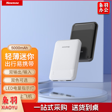 纽曼(Newmine)A502超薄轻巧移动电源 5000毫安时 聚合物充电宝 双USB输出快速充电 白