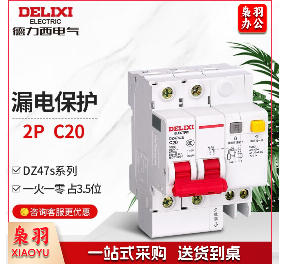 德力西电气漏电保护器2P 家用空开总闸断路器漏保空气开关DZ47SLE 20A