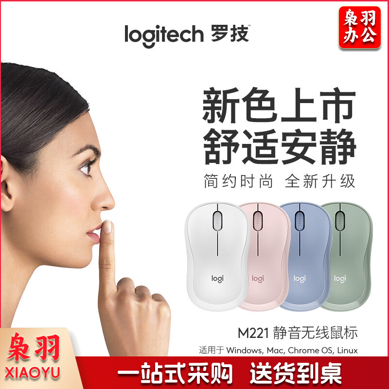 罗技（Logitech）M221 静音鼠标 无线鼠标 办公鼠标 对称鼠标 带无线微型接收器 雾霭蓝