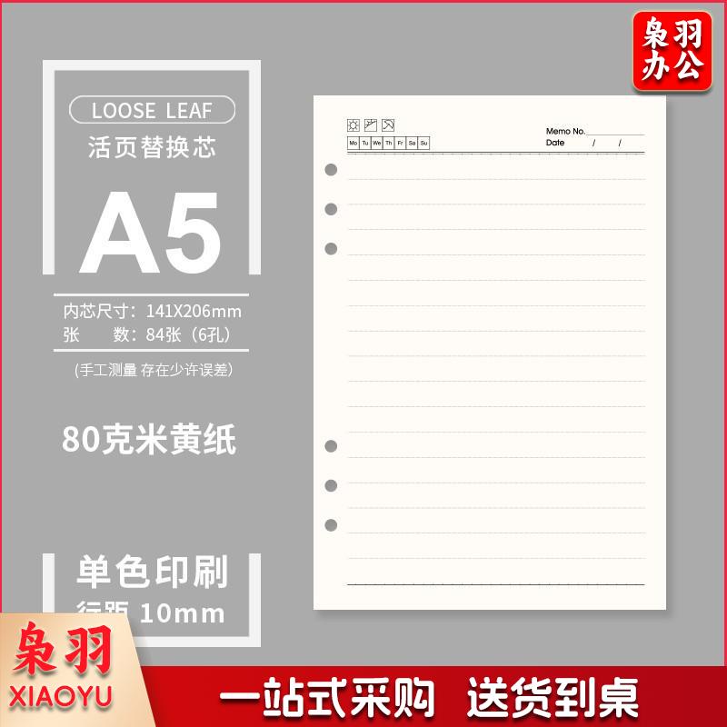 活页本替换芯A4B5A5A6A7替换内页9孔26孔活页本芯6孔20孔替换芯活页纸可拆卸备用内芯 A5（6孔80克纸）84张
