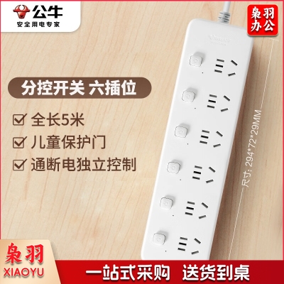 公牛（BULL）GN-B2063 新国标分控插座/插线板/插排/排插/接线板/拖线板 6位分控全长5米 独立开关