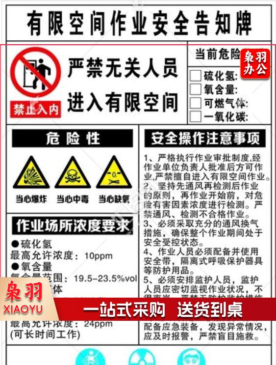 有限空间作业警示牌