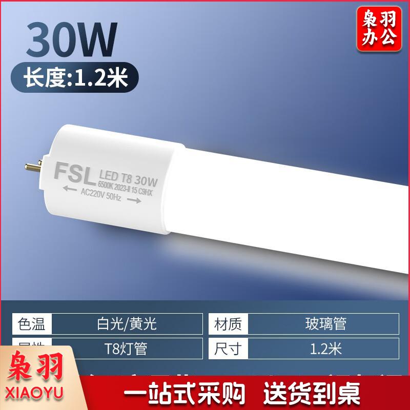 佛山照明（FSL）T8灯管双端供电LED长条灯管1.2米光管30W白光（不含支架 需自购）30瓦1.2米白光