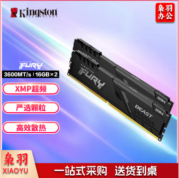 金士顿 (Kingston) FURY 32GB(16G×2)套装 DDR4 3600 台式机内存条 Beast野兽系列 骇客神条