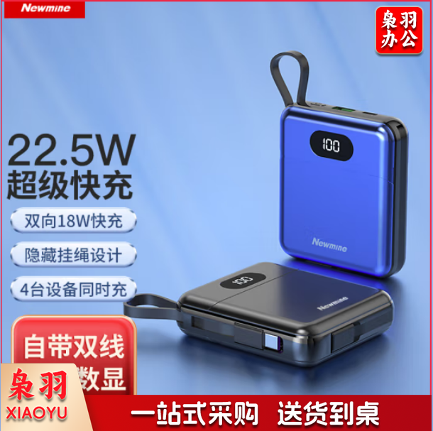纽曼(Newmine) AL08自带线快充充电宝10000毫安时 苹果Type-c 蓝