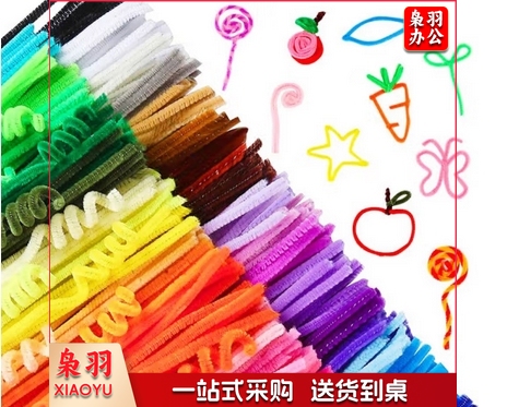 马卡龙毛根扭扭棒花束手工diy材料包加密彩色毛条发箍妞妞棒 马卡龙粉玉色100根