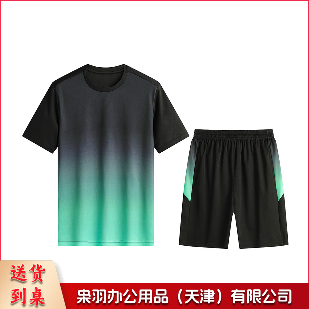 运动套装男健身衣服速干夏季冰丝短袖短裤t恤羽毛篮球足球跑步服