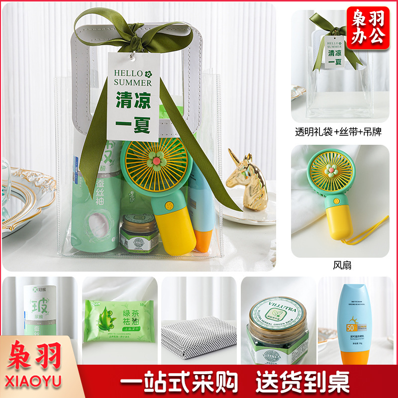 夏日防暑降温包套装礼品员工福利夏季清凉礼包护士节清凉套餐八：玻尿酸冰袖+风扇+驱蚊膏+冰丝毛巾+湿巾+防晒霜+吊牌