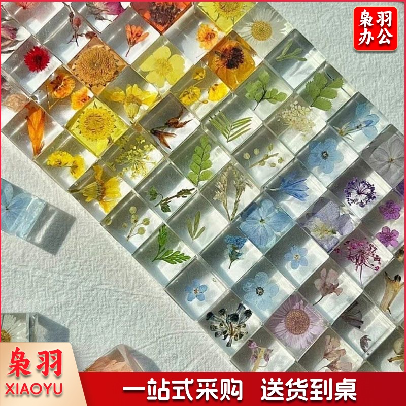 爆款手工滴胶植物方块成品立体标本永生花送朋友礼物正方体