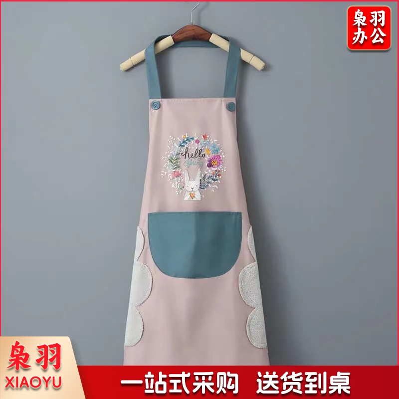 PVC防水围裙定制印字小批量女家居可爱厨房家用围腰印logo可擦手
