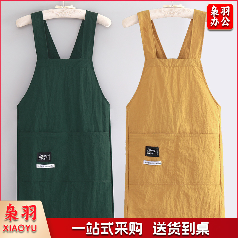 新款交叉背带简约防泼水围裙男女同款家务厨房做饭防油污工作服塔丝隆 黄色10件起订