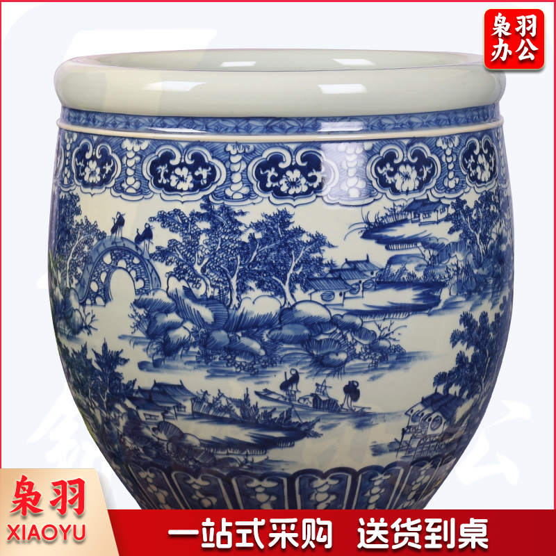 手绘景德镇陶瓷器青花瓷书画缸