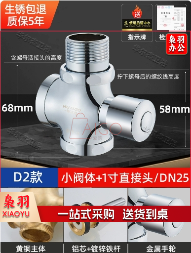 厕所冲水阀手按式蹲便器按压冲洗阀卫生间延时阀门黄铜-小阀体(1寸进水'1寸出水)