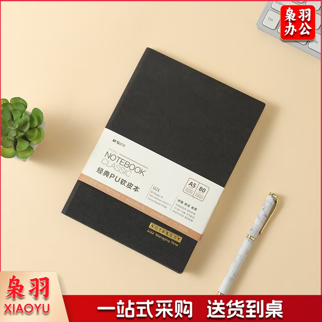 晨光PU软皮面经典便携办公记事本笔记本 A5 80张 PA5842
