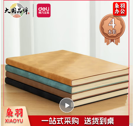 得力(deli) [4本装]商务笔记本本子羊巴皮面本 书写顺滑 不易渗墨记事本日记本会议记录本4本A5 BP107
