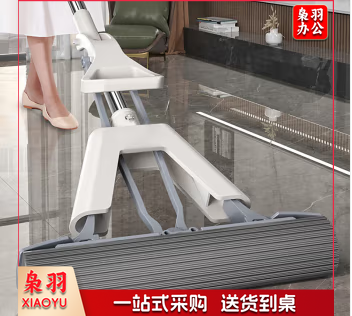 胶棉拖把共2个拖把头 吸水海绵拖把不锈钢杆挤水免手洗