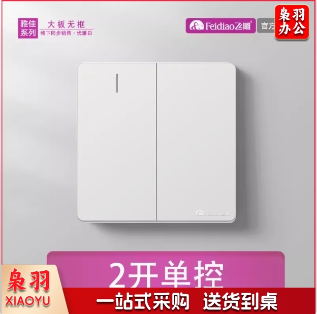 飞雕 开关插座 二开单控开关 86型墙壁开关 雅佳白色暗装（每盒8个）