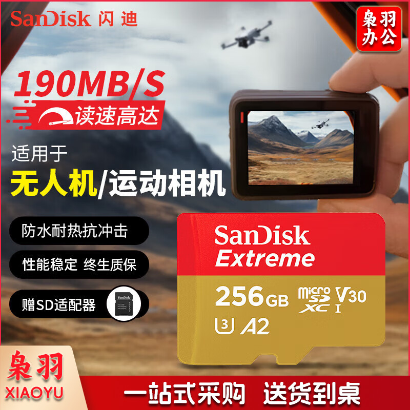 闪迪(SanDisk)256GB TF内存卡 4K高清 A2 V30 U3 至尊极速存储卡 兼容运动相机无人机 读速190MB/s 写速130MB/s