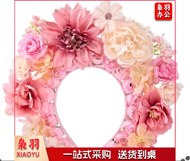 国风簪花头饰 diy制作材料包 非遗装饰 【简易版】仿真花手工簪花-粉色